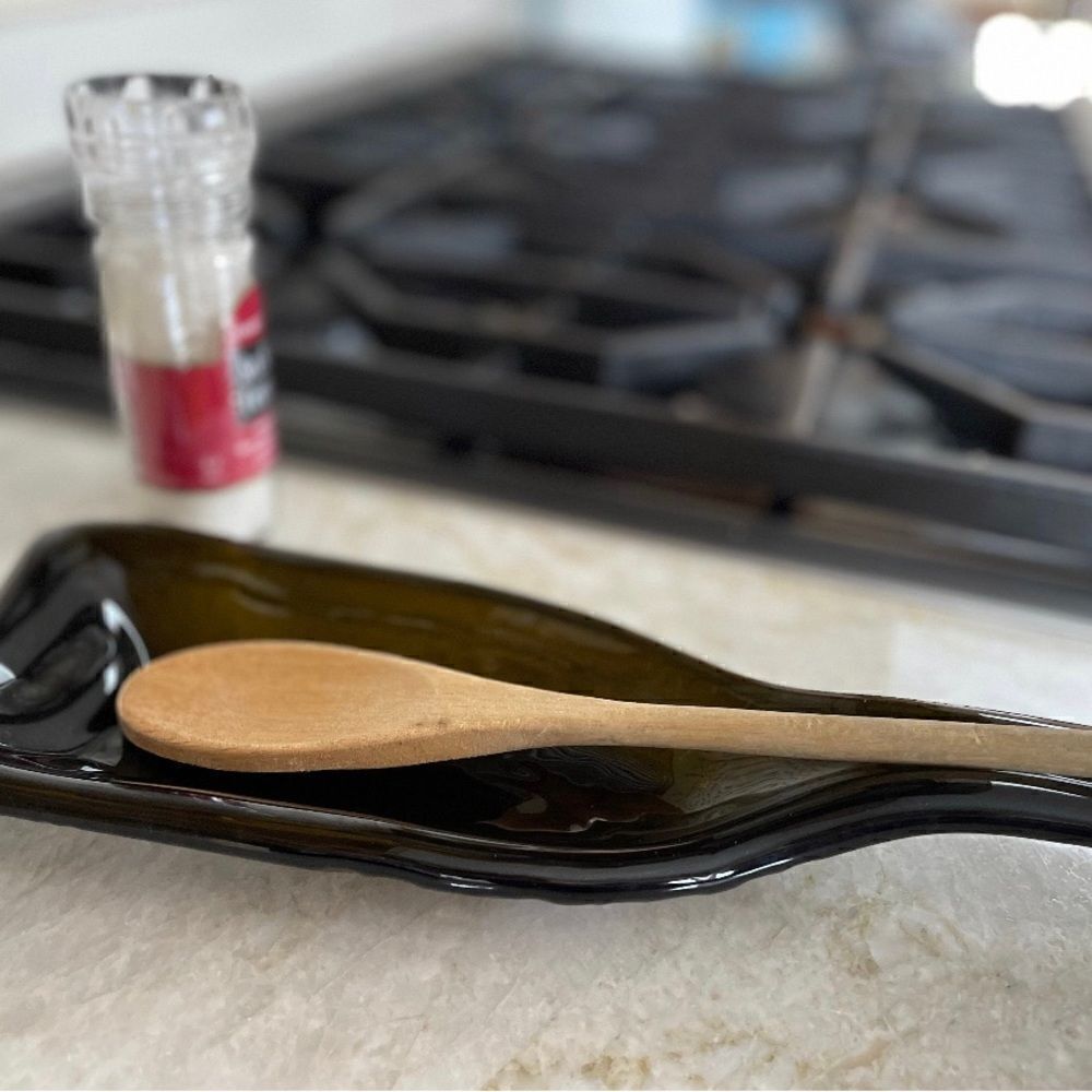 Glass bottle spoon rest-server made of up-cycled bottles